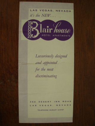 Old Vintage Brochure Blair House Hotel Apartments Desert Inn Road Las Vegas Nv