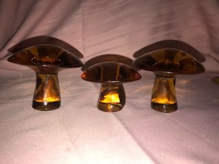 3 Vintage Viking Glass Amber Mushrooms Mid Century