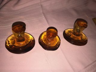 3 Vintage Viking Glass Amber Mushrooms Mid Century 2