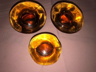 3 Vintage Viking Glass Amber Mushrooms Mid Century 3