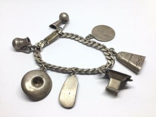 Vintage ERAS Southwest Sterling Silver Onyx Charm 7.  25” Chain Bracelet (44g) 3