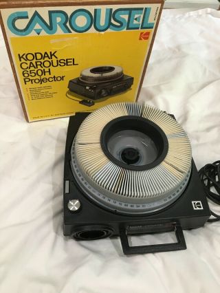 Vintage Kodak Carousel 650h Projector Box Tray Lamp Slides No Remote