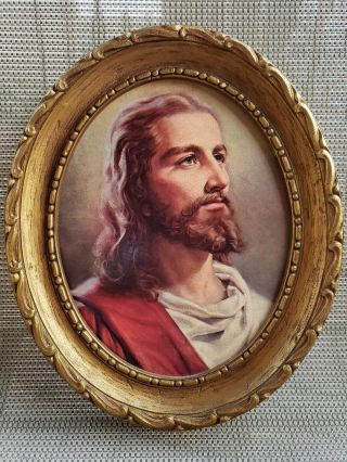 Vintage Head Of Christ Jesus By Peter V.  Bianchi 701 W/frame (bin 1)