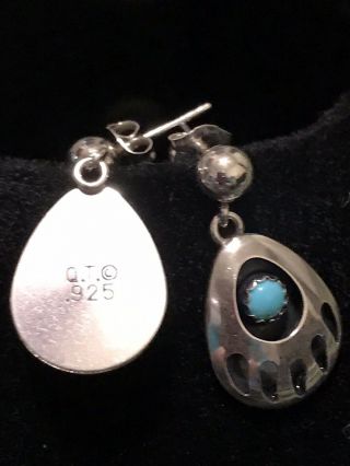 Vintage Native American Navajo Sterling Silver Turquoise Bear Claw Earrings 2