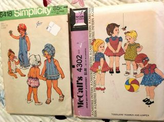 Vintage 1974 Simplicity 6418 & Mccalls 4302 Toddler Girls Pattern Combo