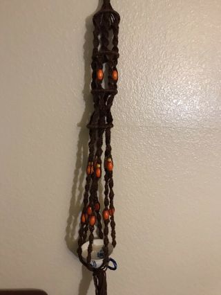 Vintage Macrame Plant Hanger With Wood Beads 70”