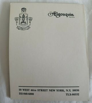 Vintage Notepad Algonquin Hotel Nyc 3×4