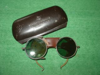 Vintage A/o Sun Glasses Safety Goggles W/ Leather Side Sheilds Steampunk Usa