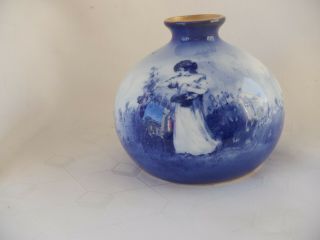 Vintage Royal Doulton Blue Children Small Vase - Girl Gathering Flowers 3 " High