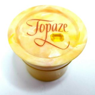 Vintage Avon Topaze Cream Sachet Jar Empty Yellow Faux Marble Faux Gemstone