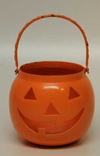 Vintage Metal Hosley U.  S.  A.  Halloween Pumpkin Jack - O - Lantern Candle Orange