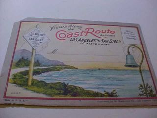 Vintage Souvenir Folder 20 Postcards Views Along The Coast Route Los Angeles/san