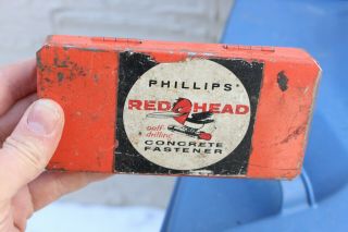 Vintage Phillips Red Head Self Drilling Concrete Fastener Tin Can Case Tool - S34