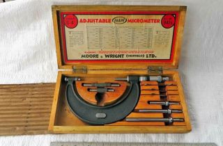 Vintage Wooden Cased Moore & Wright Micrometer Set No:941x,  1 " - 4 " Vgc Old Tool