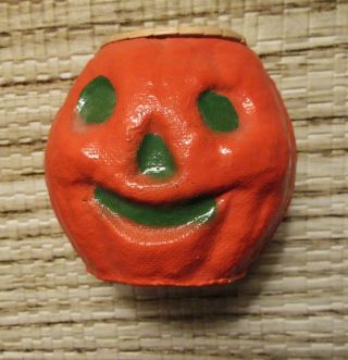 Vintage Halloween Decor - Tiny Paper Mache Jack - O - Lantern - Candy Holder Pumpkin