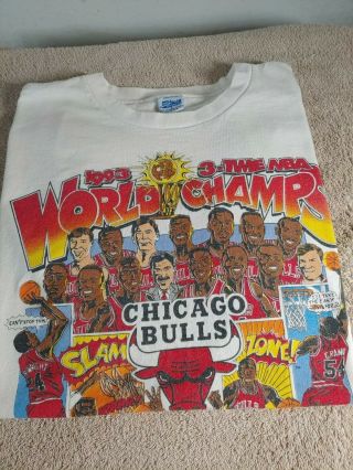 Vtg 90s 1993 Nba Chicago Bulls World Champs Caricature Comic T Shirt Large L