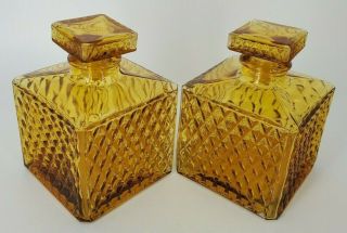VINTAGE Amber Glass Bar Ware Decanter Bottle with Stopper Set of 2 Made In Japan 2