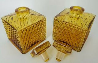 VINTAGE Amber Glass Bar Ware Decanter Bottle with Stopper Set of 2 Made In Japan 3