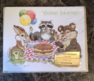 Birthday Buddies Invitation Envelope Vintage Current Inc Complete Set 12