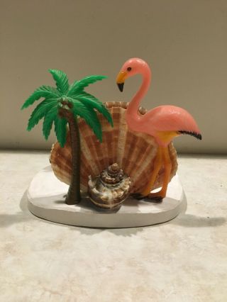 Souvenir Flamingo And Palm Tree With Shells Napkin Holder Vintage.