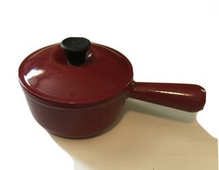 Vintage Le Creuset Enameled Cast Iron 14 Saucepan Pot W/ Lid Deep Red