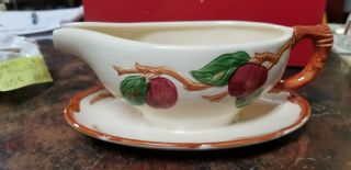 VINTAGE Franciscan Apple Gravy Boat Attached Underplate California Backstamp 2