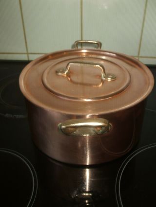 Vintage French Art Cuisine Copper Cuisine Kitchen Casserole Stew Pan,  Lid Stamp