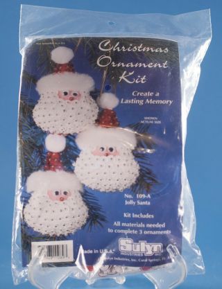 Vtg Sulyn Beaded Sequin Christmas Ornament Kit 109 - A Jolly Santa Nip