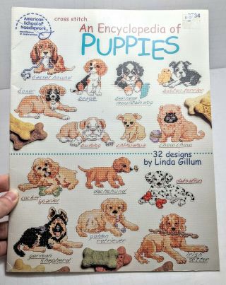 Vintage Cross Stitch Puppies Pattern Booklet " An Encyclopedia Of Puppies 3734