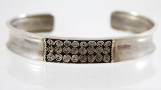 Vintage Modernist Swirl Motif Sterling Silver Cuff Bracelet 17.  4 G 925 Spirals