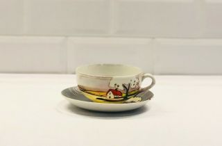 Vintage Farm House Hand Painted Cup & Saucer Japan Nippon 10 Oz