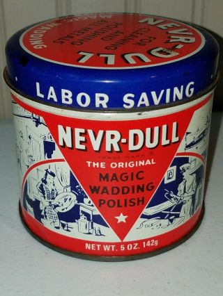 Vintage Nevr - Dull Magic Wadding Polish For Metals 1941 5 Oz Can Tin Full/unused