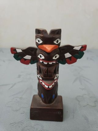 Totem Pole Hand Carved And Painted Wood Made In Alaska