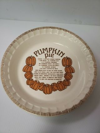 Royal China - Jeannette - Vintage Pumpkin Recipe Pie Plate Usa