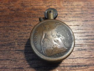 Vintage Ww1 Trench Art Cigarette Lighter Made From Penny Coins.  1918