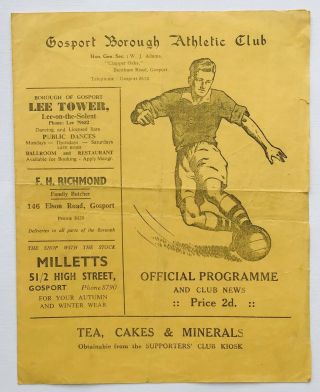 Vintage 1957 Gosport Borough Fc V Brighton & Hove Albion Fc Official Programme