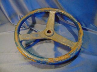 12 " Cast Iron Steering Wheel Open Arrow Pipe Valve Door Industrial Vtg Blue Art