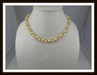 Vintage Gold - Tone Chain & Off White Faux Pearl Necklace 5111