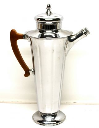 Vintage Art Deco Chromium Cocktail Shaker Butterscotch Bakelite Handle