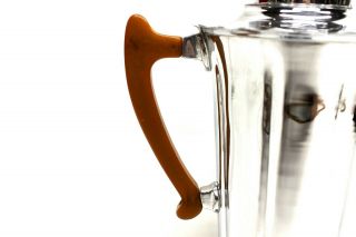 Vintage Art Deco Chromium Cocktail Shaker Butterscotch Bakelite Handle 3