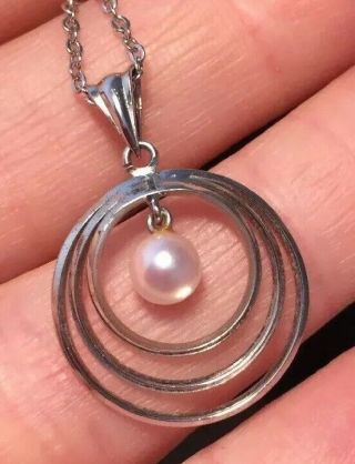 Vintage Jewellery Sterling Silver And Real Pearl Pendant With Chain