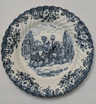 Vintage Johnson Brothers Coaching Scenes Blue And White 10 " Dinner Plate England
