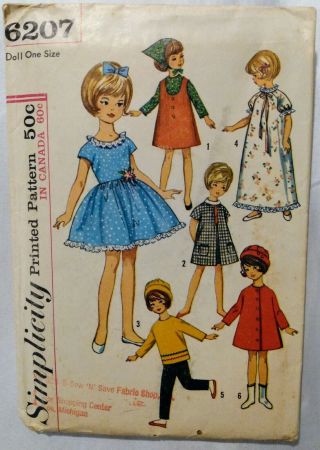 Simplicity Pattern 6207 Doll Clothing 8 " Fits Penny Brite Sewing Vtg 1965 Uncut