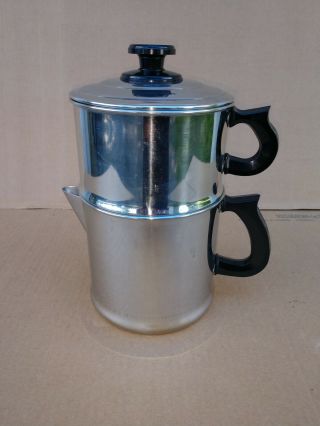 Vtg Lifetime Stove Top Drip 18 - 8 Stainless Steel 4 - Piece Coffee Pot Maker 10 Cup