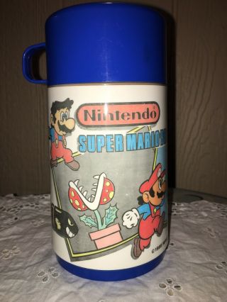 Vhtf Vtg 1988 Nintendo Mario Bros Thermos Aladdin Blue Cap & Bottom N