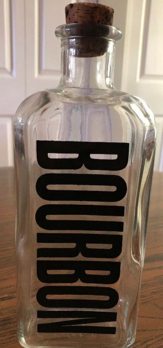 Vintage Bourbon Bottle Decanter Clear Glass Black Letters Cork Tcw Co Usa Retro