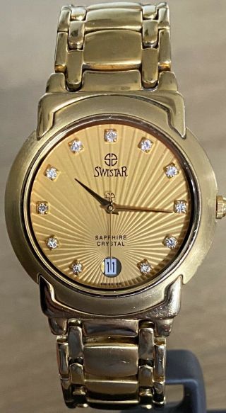 Gents “swistar” Vintage Gold Plated Dress Watch With Date