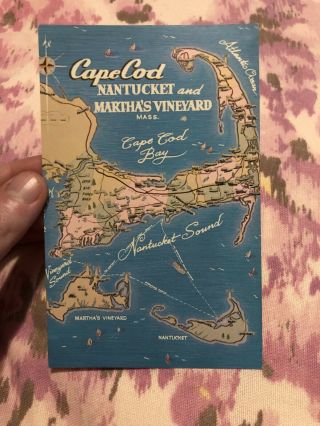 1962 Vintage Postcard Cape Cod Nantucket Martha’s Vineyard Massachusetts Map