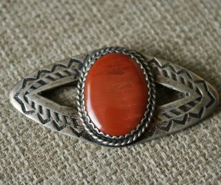 Vintage Harvey Era Native American Red Jasper Sterling Silver Pin Brooch