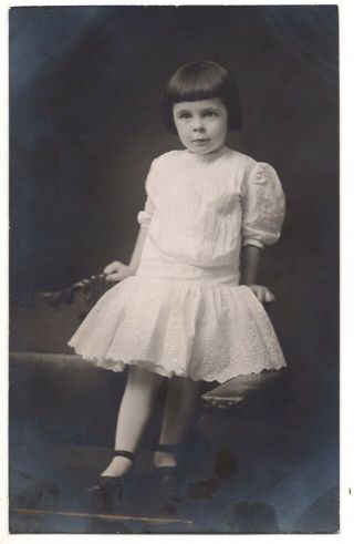 091420 Vintage Rppc Real Photo Postcard Sweet Little Girl In White Eyelet Dress